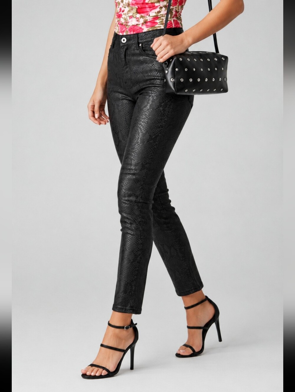 Joe's Jeans Black Subtle Snake-Embossed High-Rise Skinny Silhouette Jeans Sz 27